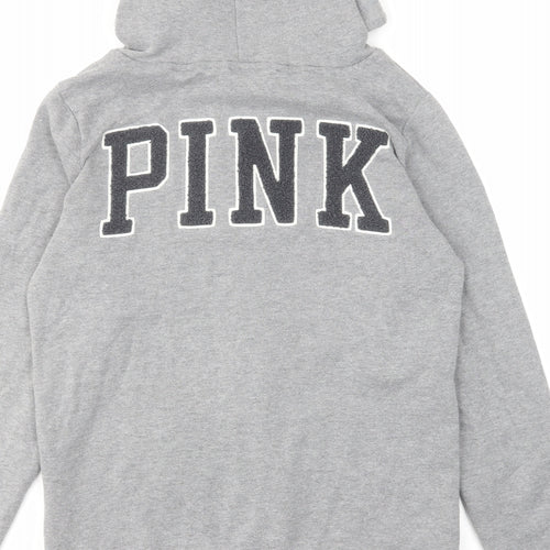 PINK Womens Grey Cotton Full Zip Hoodie Size XS Zip