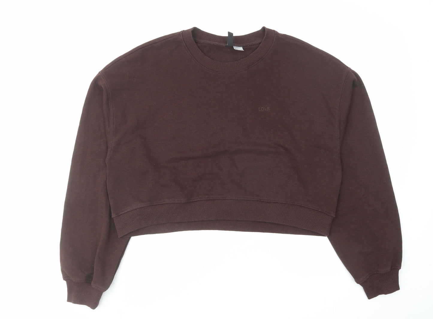 H&M Womens Brown Cotton Pullover Sweatshirt Size L Pullover - Love Embroidered