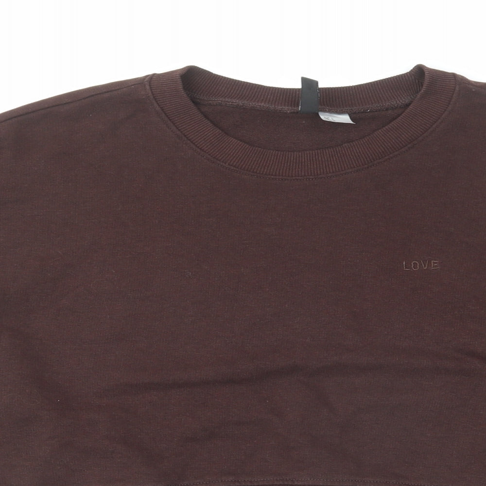 H&M Womens Brown Cotton Pullover Sweatshirt Size L Pullover - Love Embroidered