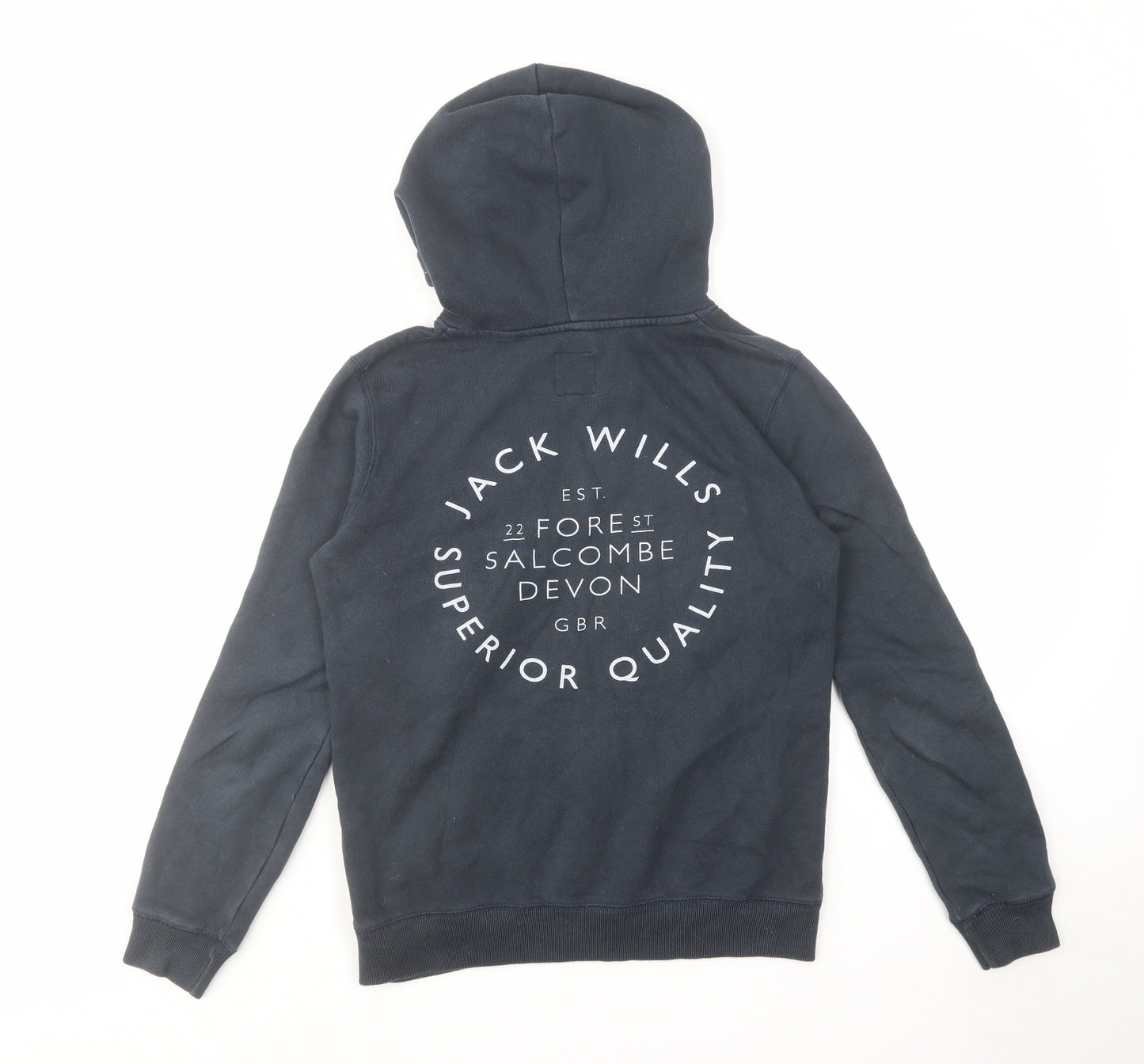 Jack Wills Womens Blue Cotton Pullover Hoodie Size 8 Pullover - Front & Back Logo Drawstring Pocket