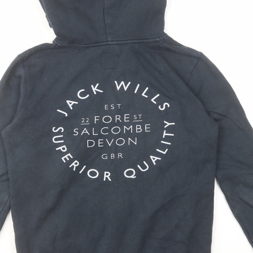 Jack Wills Womens Blue Cotton Pullover Hoodie Size 8 Pullover - Front & Back Logo Drawstring Pocket