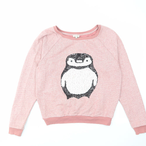 River Island Womens Pink Cotton Pullover Sweatshirt Size 10 Pullover - Revisable Sequin Penguin