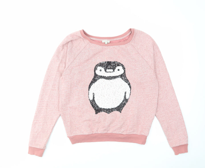 River Island Womens Pink Cotton Pullover Sweatshirt Size 10 Pullover - Revisable Sequin Penguin