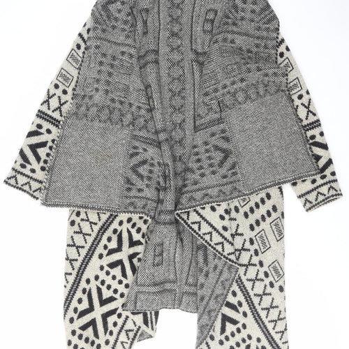 Klass Womens Beige V-Neck Geometric Acrylic Cardigan Jumper Size M