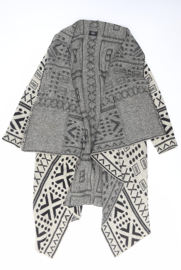 Klass Womens Beige V-Neck Geometric Acrylic Cardigan Jumper Size M