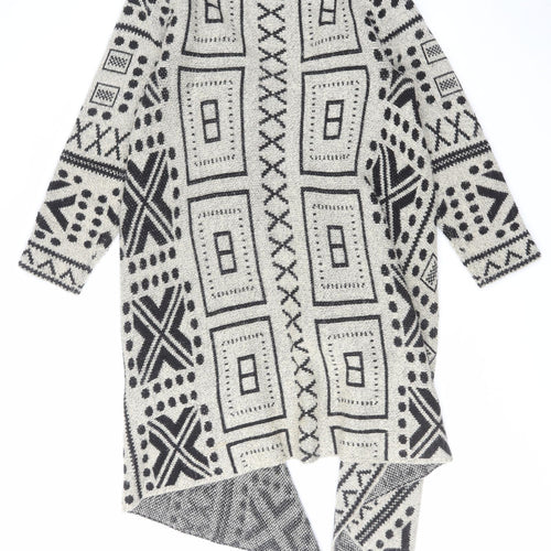 Klass Womens Beige V-Neck Geometric Acrylic Cardigan Jumper Size M
