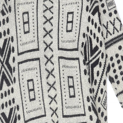 Klass Womens Beige V-Neck Geometric Acrylic Cardigan Jumper Size M