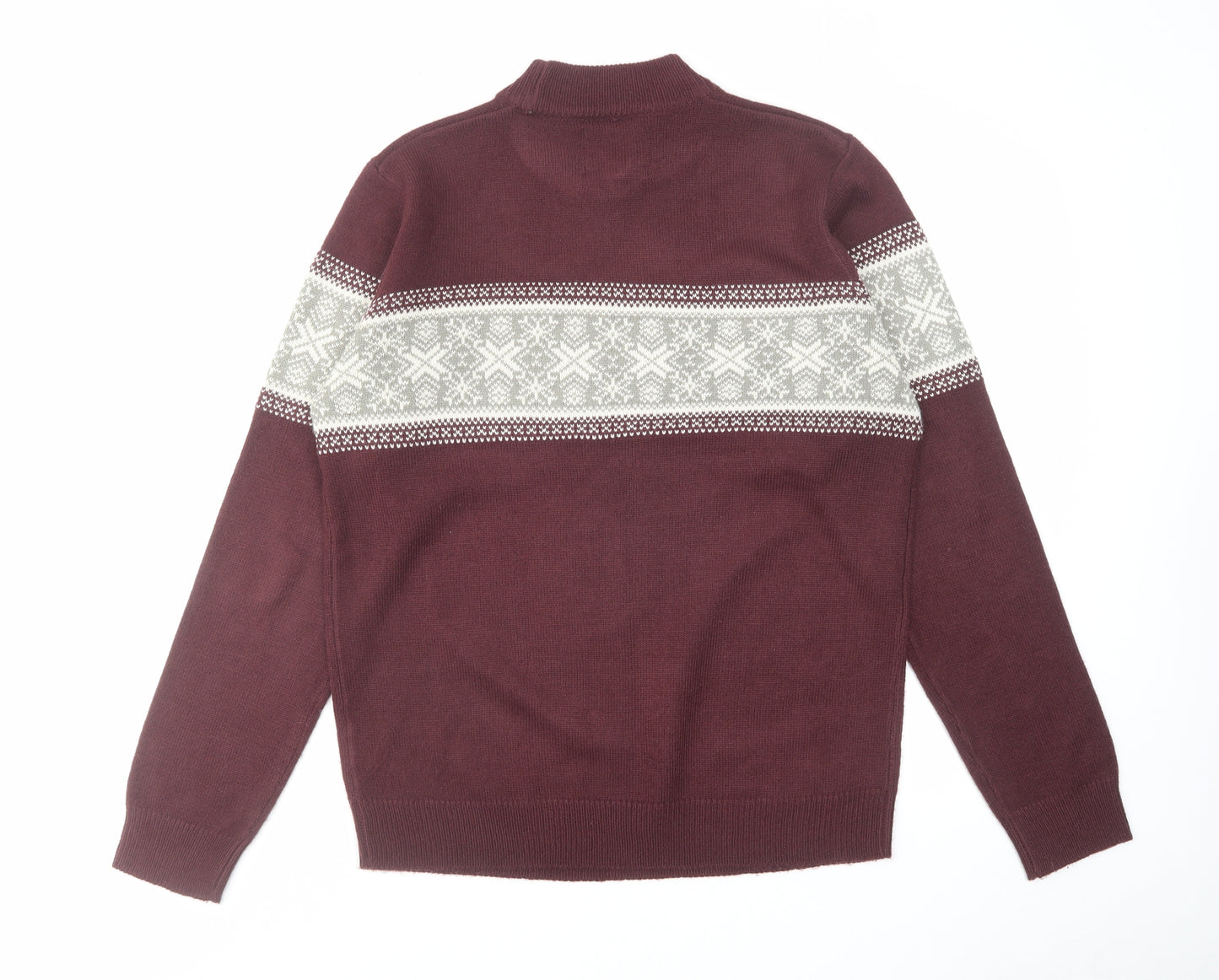 Threadbare Mens Red Mock Neck Fair Isle Acrylic Pullover Jumper Size L Long Sleeve