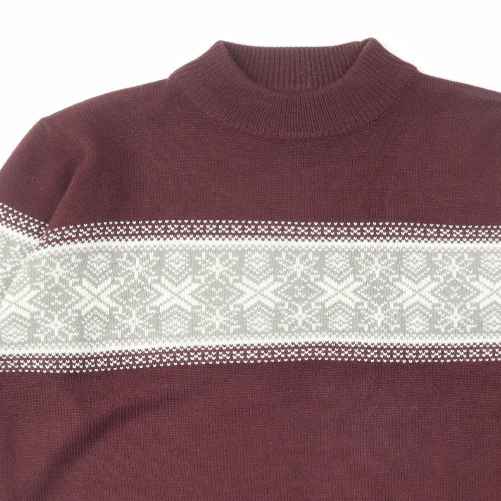 Threadbare Mens Red Mock Neck Fair Isle Acrylic Pullover Jumper Size L Long Sleeve