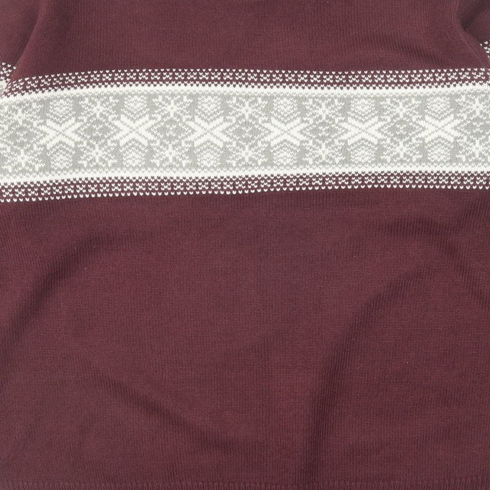 Threadbare Mens Red Mock Neck Fair Isle Acrylic Pullover Jumper Size L Long Sleeve