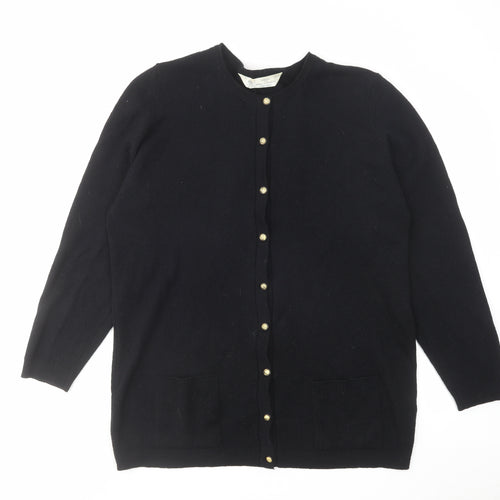 Marks and Spencer Womens Black Round Neck Wool Cardigan Jumper Size 18