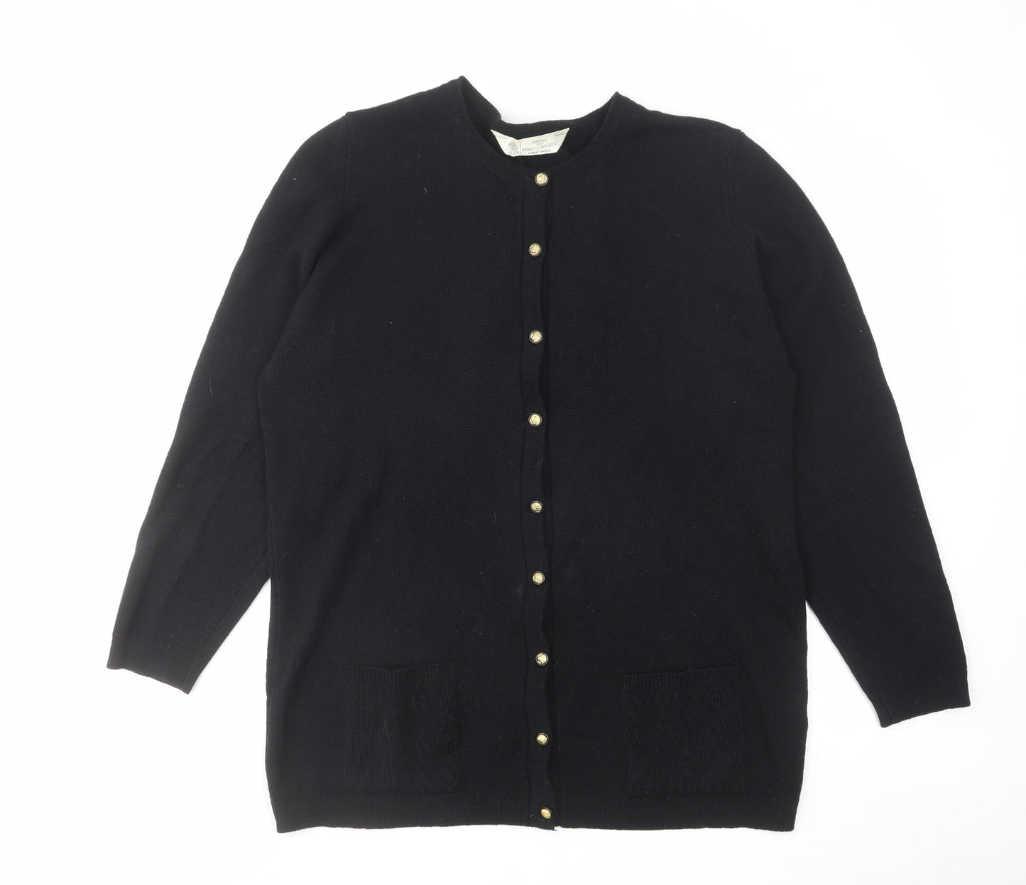 Marks and Spencer Womens Black Round Neck Wool Cardigan Jumper Size 18