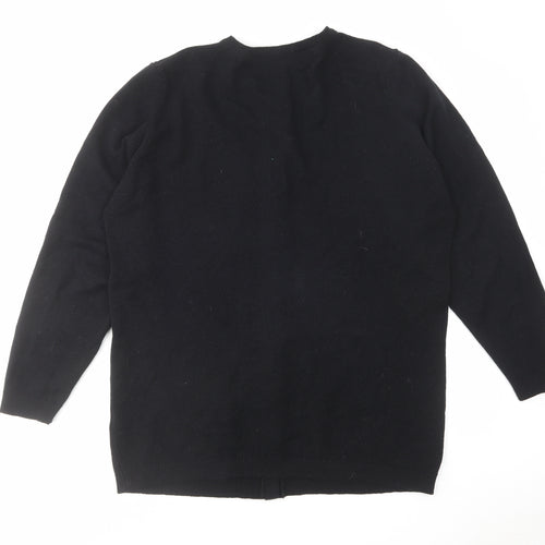 Marks and Spencer Womens Black Round Neck Wool Cardigan Jumper Size 18