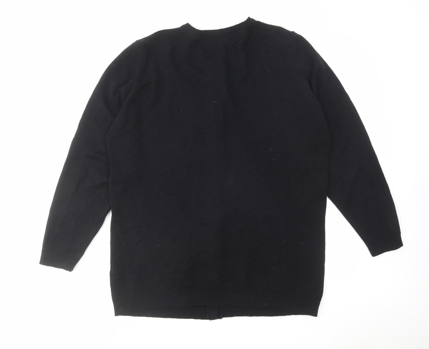 Marks and Spencer Womens Black Round Neck Wool Cardigan Jumper Size 18