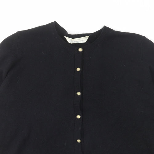 Marks and Spencer Womens Black Round Neck Wool Cardigan Jumper Size 18