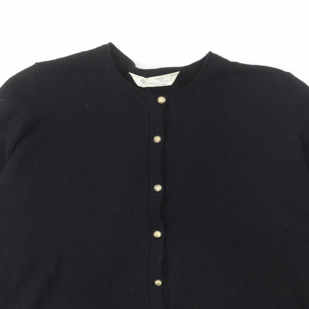 Marks and Spencer Womens Black Round Neck Wool Cardigan Jumper Size 18