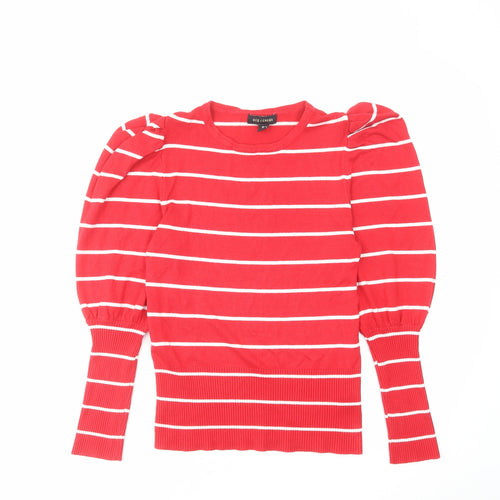 QED London Womens Red Round Neck Striped Viscose Pullover Jumper Size S
