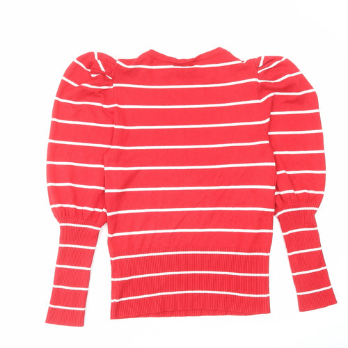 QED London Womens Red Round Neck Striped Viscose Pullover Jumper Size S