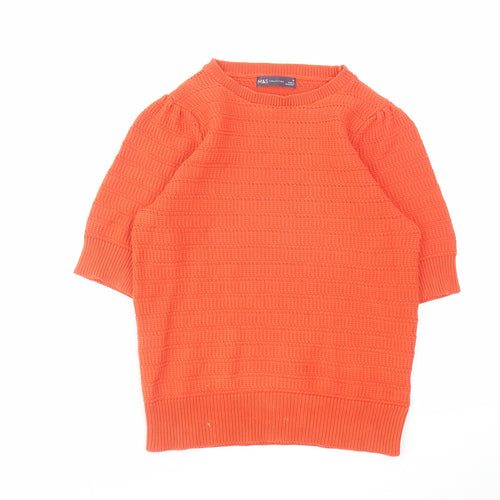 Marks and Spencer Womens Orange Round Neck Cotton Pullover Jumper Size 10