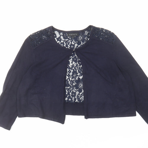Debut Womens Blue Round Neck Viscose Cardigan Jumper Size L - Lace Back Panel