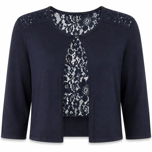 Debut Womens Blue Round Neck Viscose Cardigan Jumper Size L - Lace Back Panel