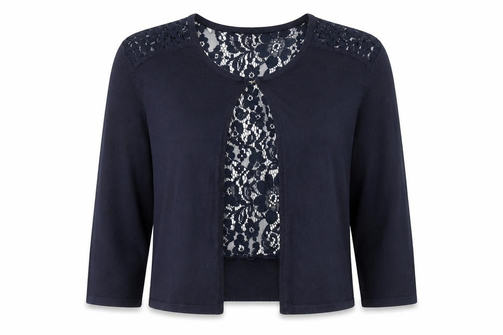 Debut Womens Blue Round Neck Viscose Cardigan Jumper Size L - Lace Back Panel