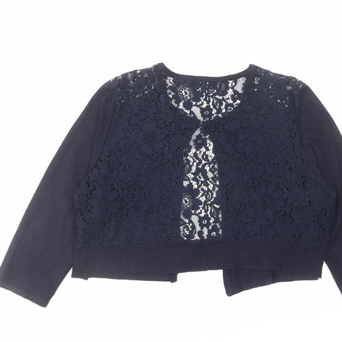 Debut Womens Blue Round Neck Viscose Cardigan Jumper Size L - Lace Back Panel