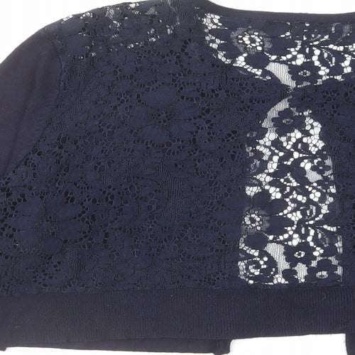 Debut Womens Blue Round Neck Viscose Cardigan Jumper Size L - Lace Back Panel