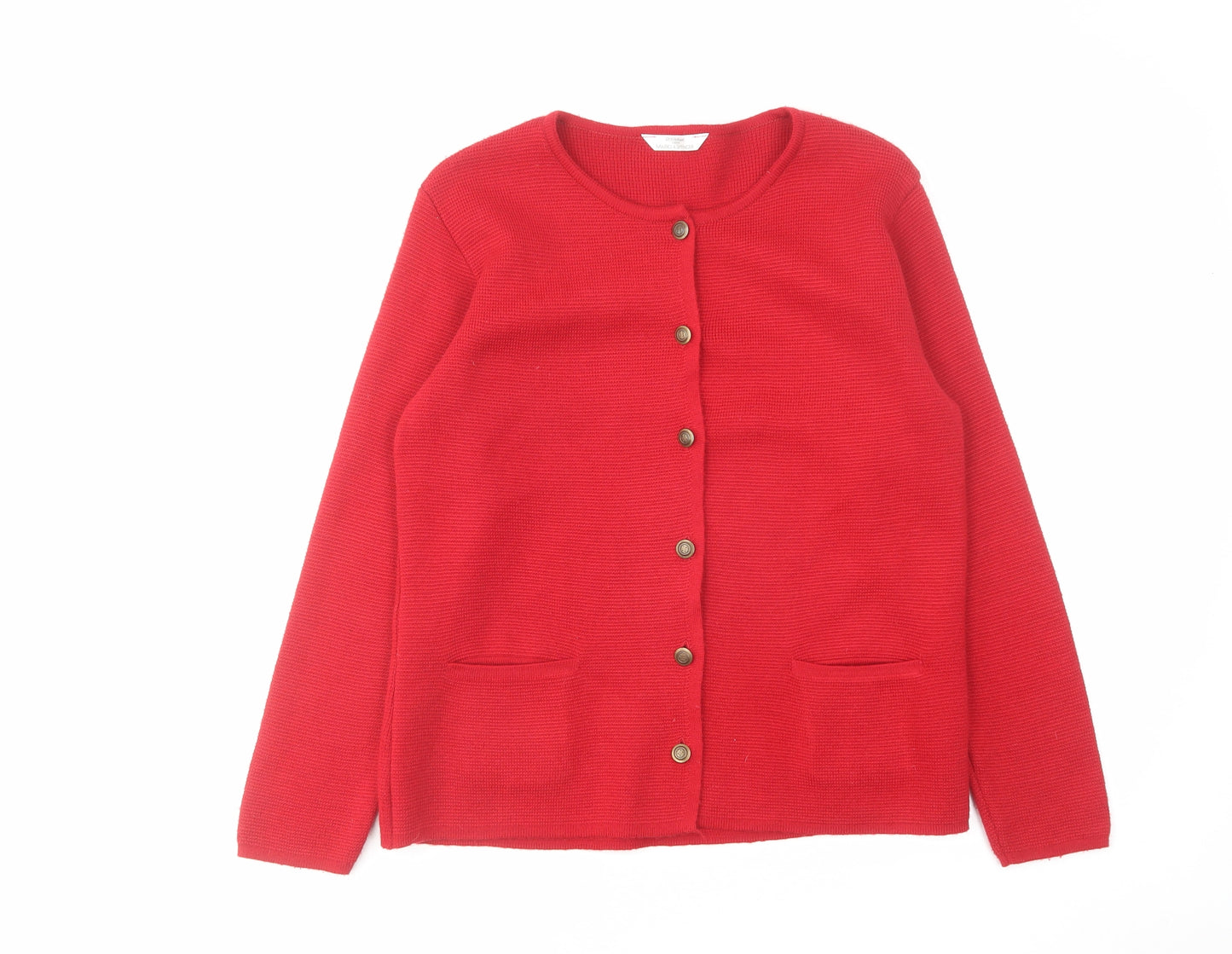 Marks and Spencer Womens Red Round Neck Acrylic Cardigan Jumper Size 10