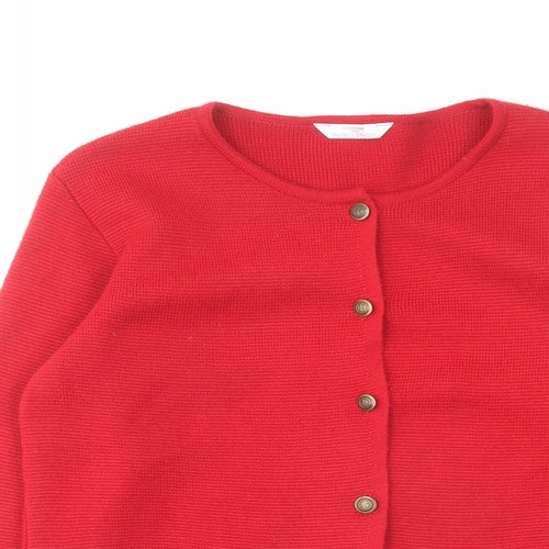 Marks and Spencer Womens Red Round Neck Acrylic Cardigan Jumper Size 10