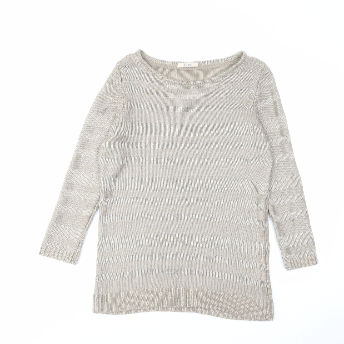 Classic Womens Brown Boat Neck Acrylic Pullover Jumper Size 10