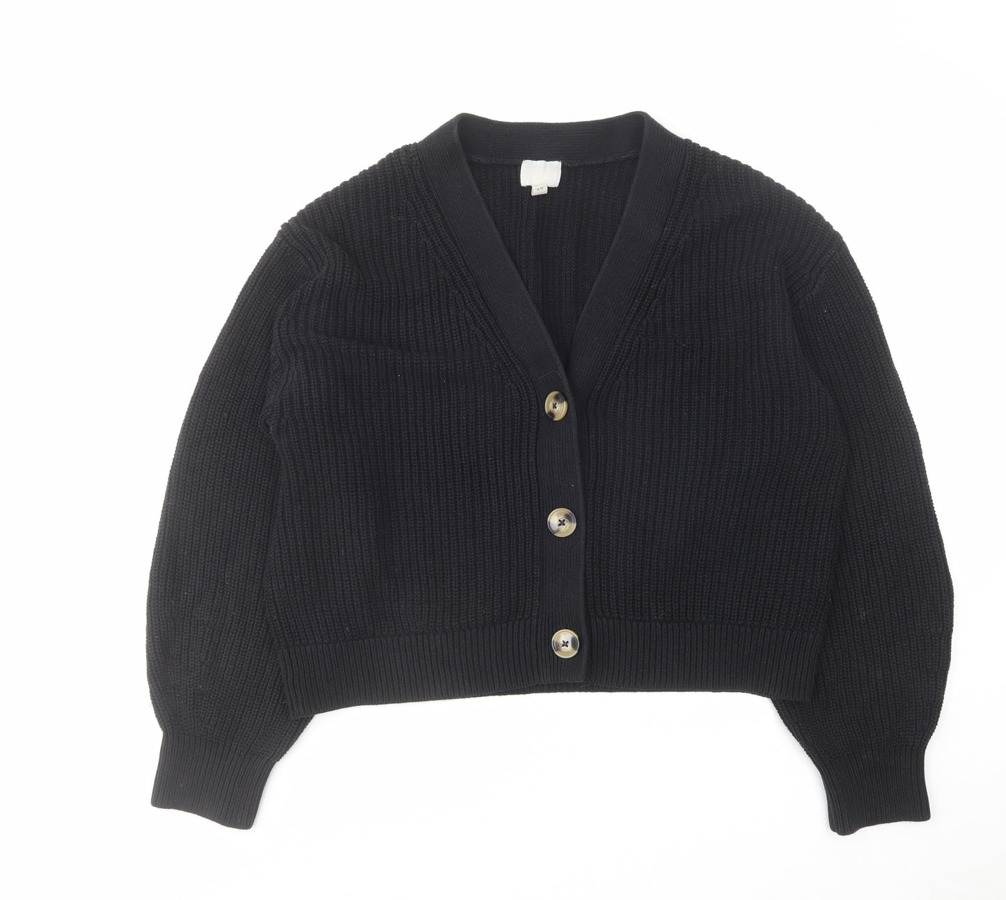 H&M Womens Black V-Neck Acrylic Cardigan Jumper Size S