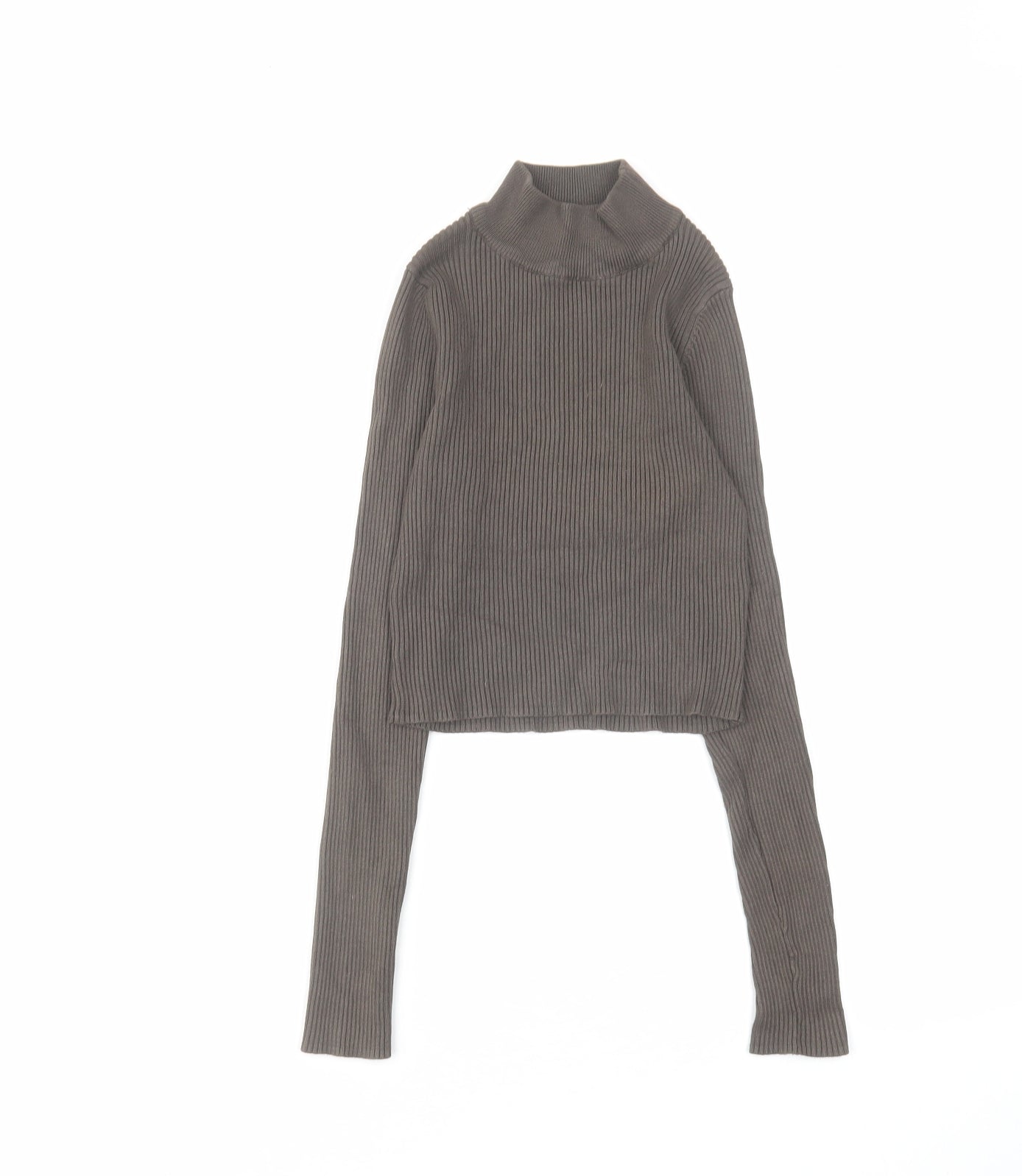 Pull&Bear Womens Grey Polyester Basic T-Shirt Size XS Mock Neck - Ribbed