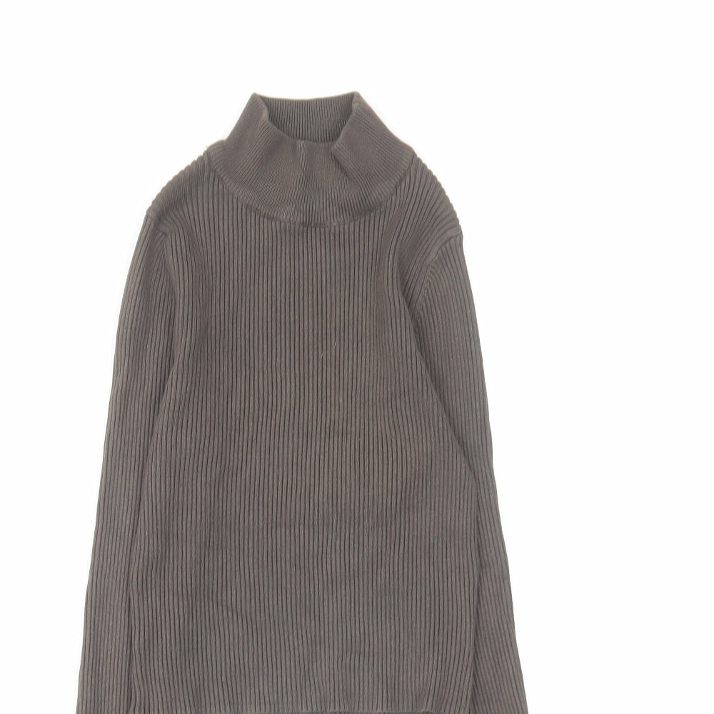 Pull&Bear Womens Grey Polyester Basic T-Shirt Size XS Mock Neck - Ribbed