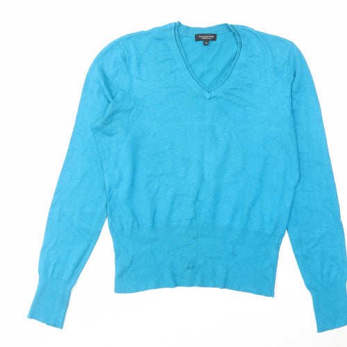 Debenhams Womens Blue V-Neck Viscose Pullover Jumper Size 14