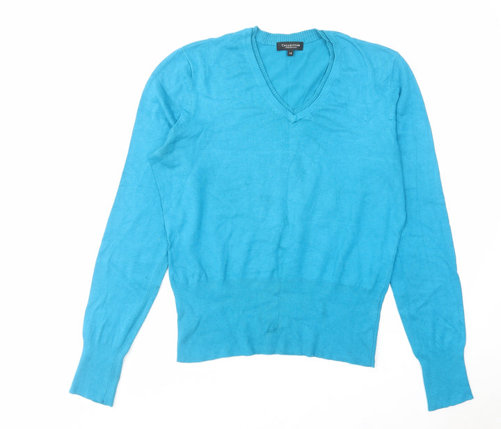 Debenhams Womens Blue V-Neck Viscose Pullover Jumper Size 14