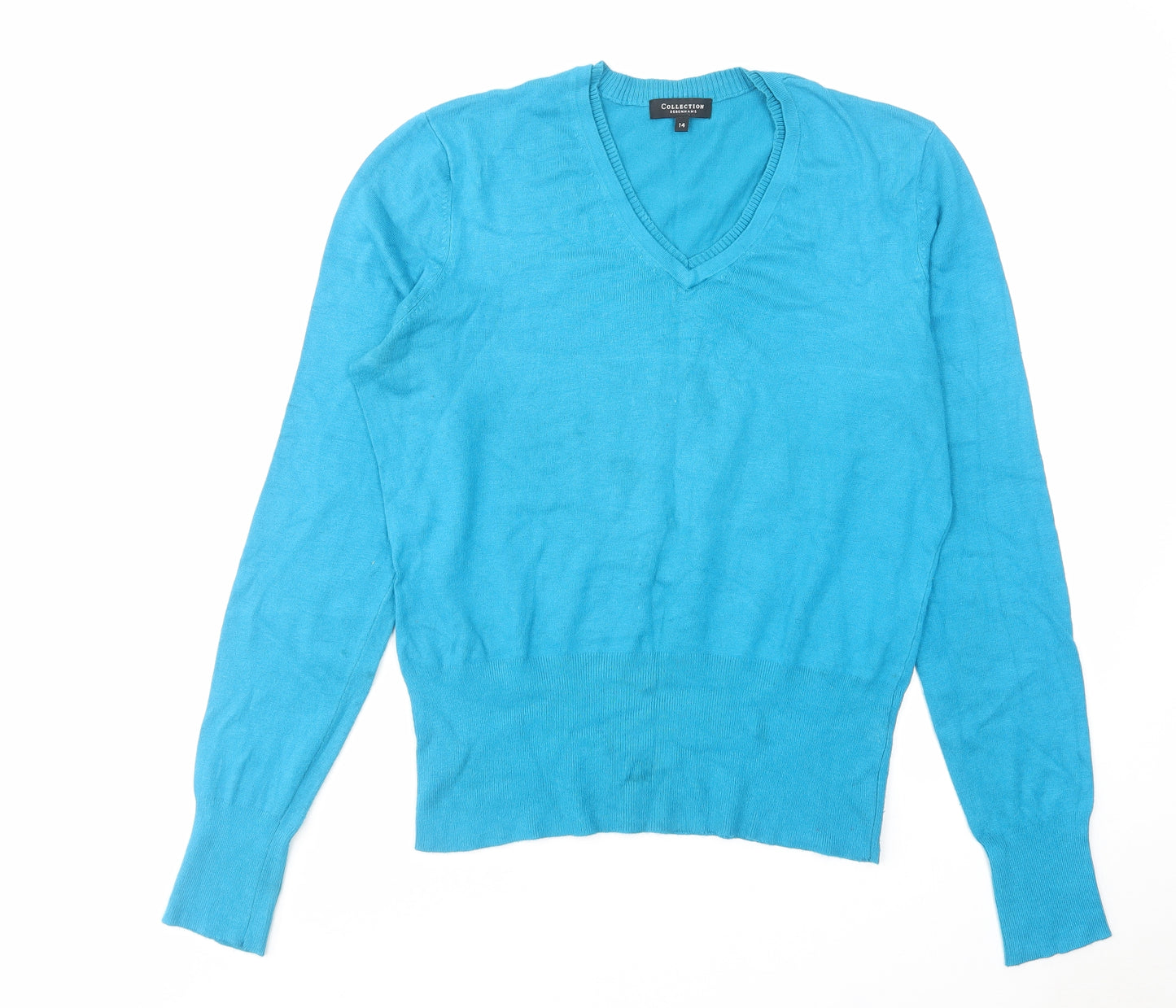 Debenhams Womens Blue V-Neck Viscose Pullover Jumper Size 14