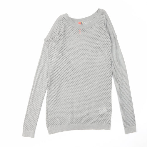 Zakti Womens Grey Round Neck Cotton Pullover Jumper Size S - Cold Shoulder