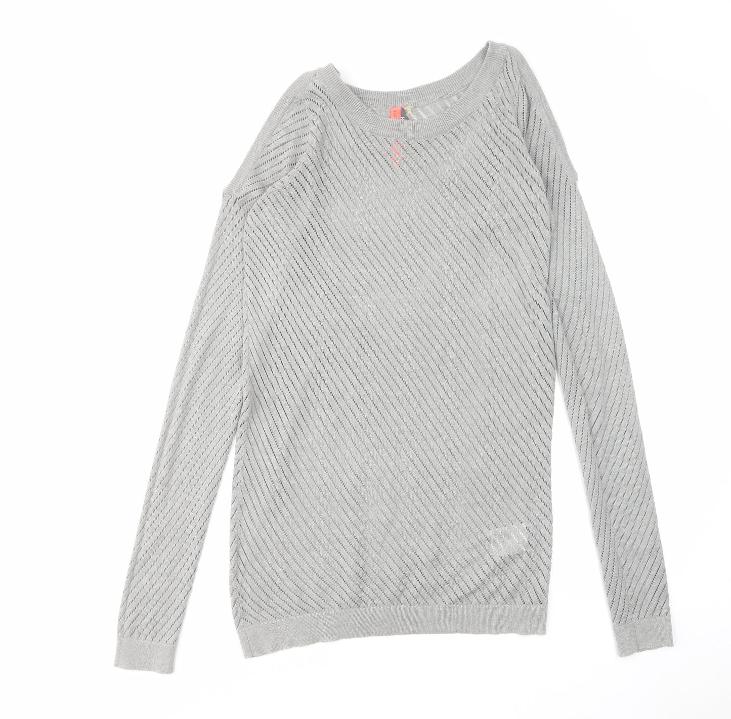 Zakti Womens Grey Round Neck Cotton Pullover Jumper Size S - Cold Shoulder