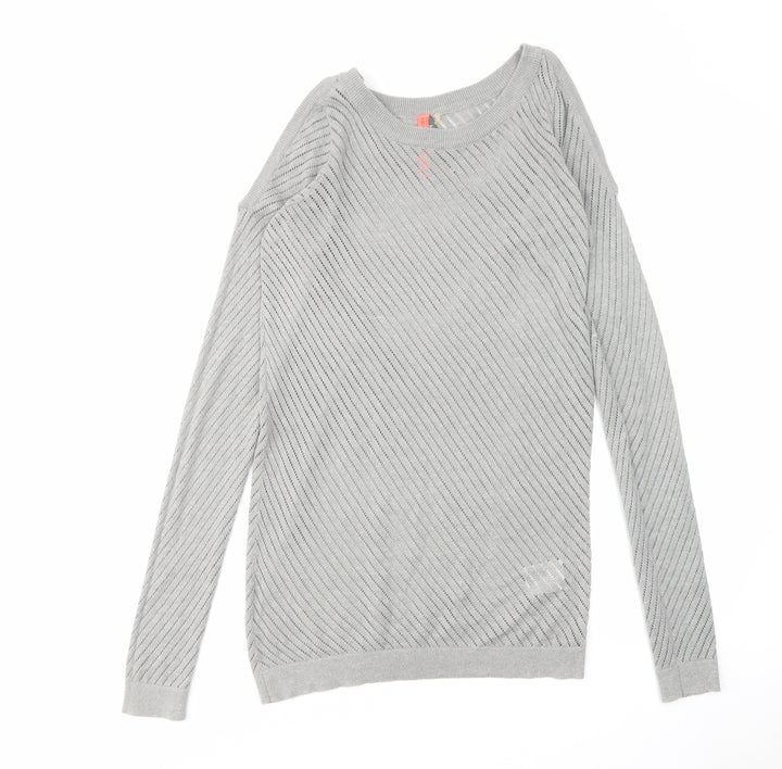 Zakti Womens Grey Round Neck Cotton Pullover Jumper Size S - Cold Shoulder