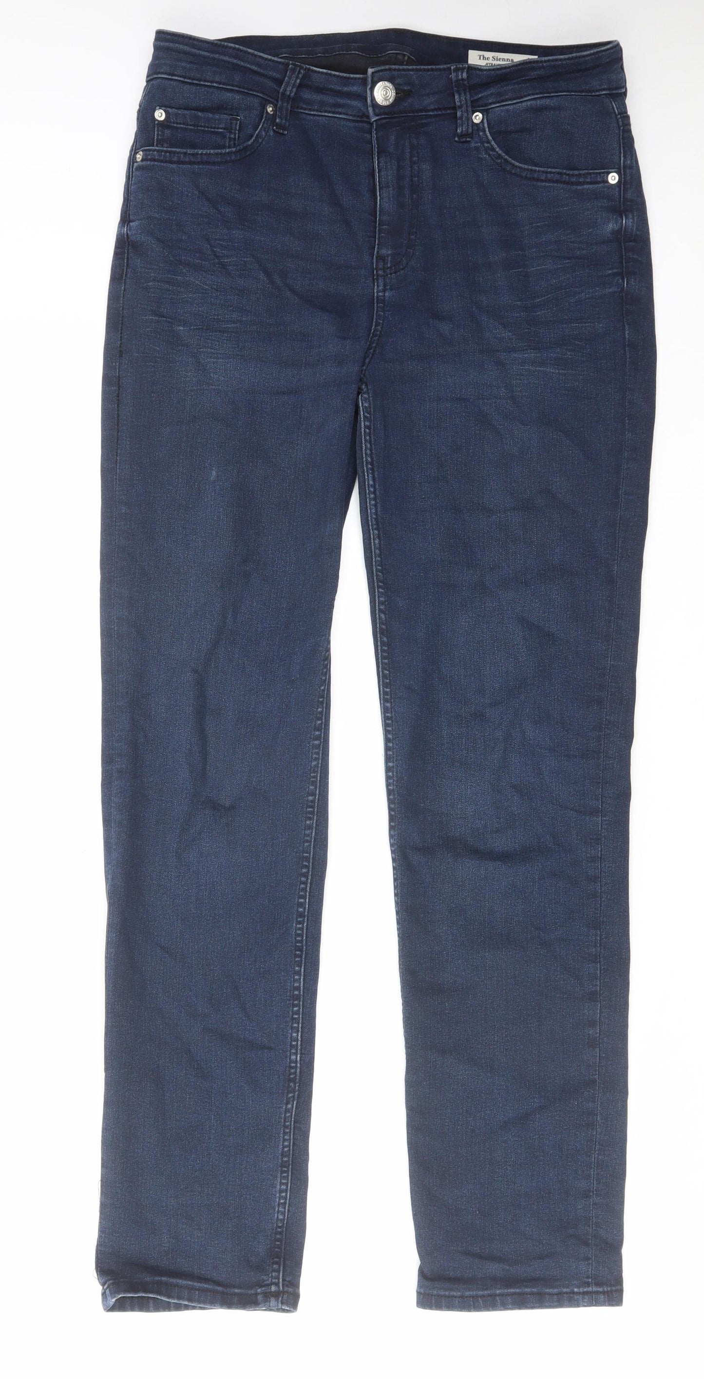Marks and Spencer Womens Blue Cotton Straight Jeans Size 12 L30 in Regular Zip