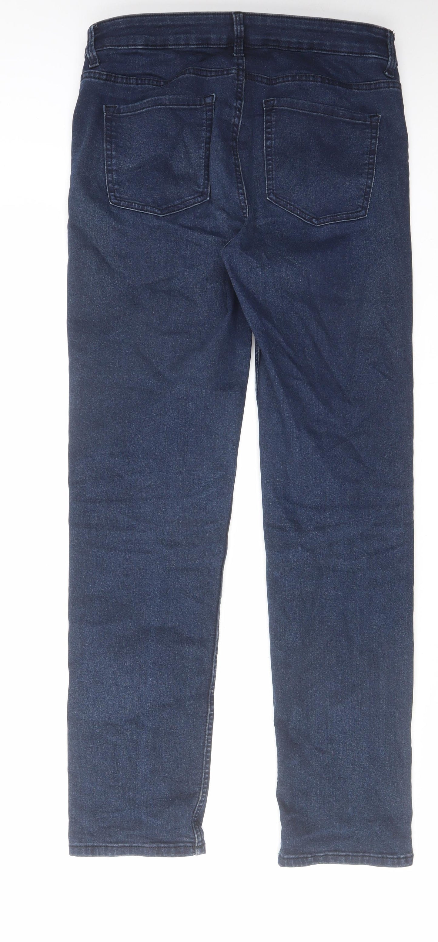 Marks and Spencer Womens Blue Cotton Straight Jeans Size 12 L30 in Regular Zip