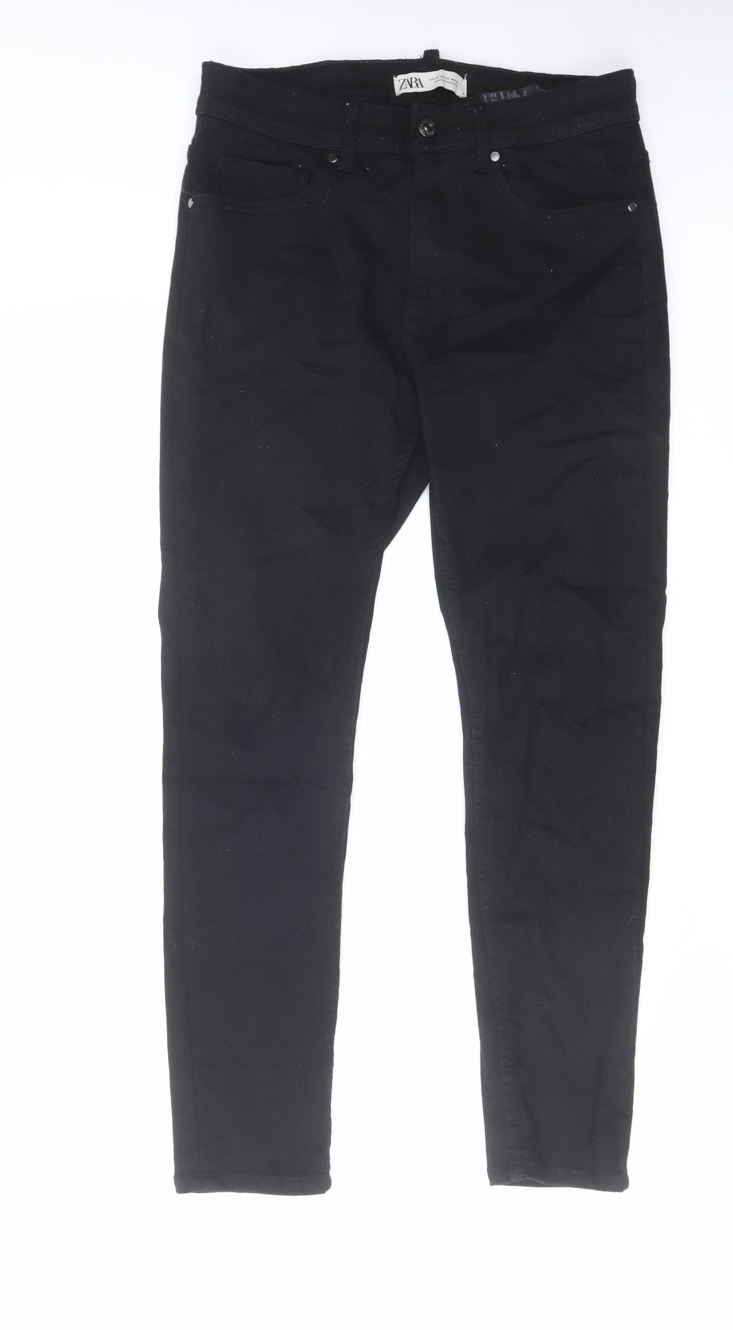 Zara Womens Black Cotton Skinny Jeans Size 10 L27 in Regular Zip
