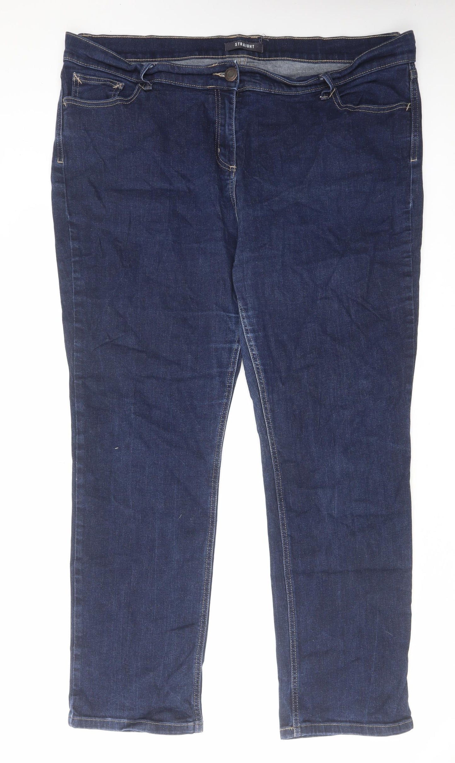 Marks and Spencer Womens Blue Cotton Straight Jeans Size 22 L30 in Regular Zip