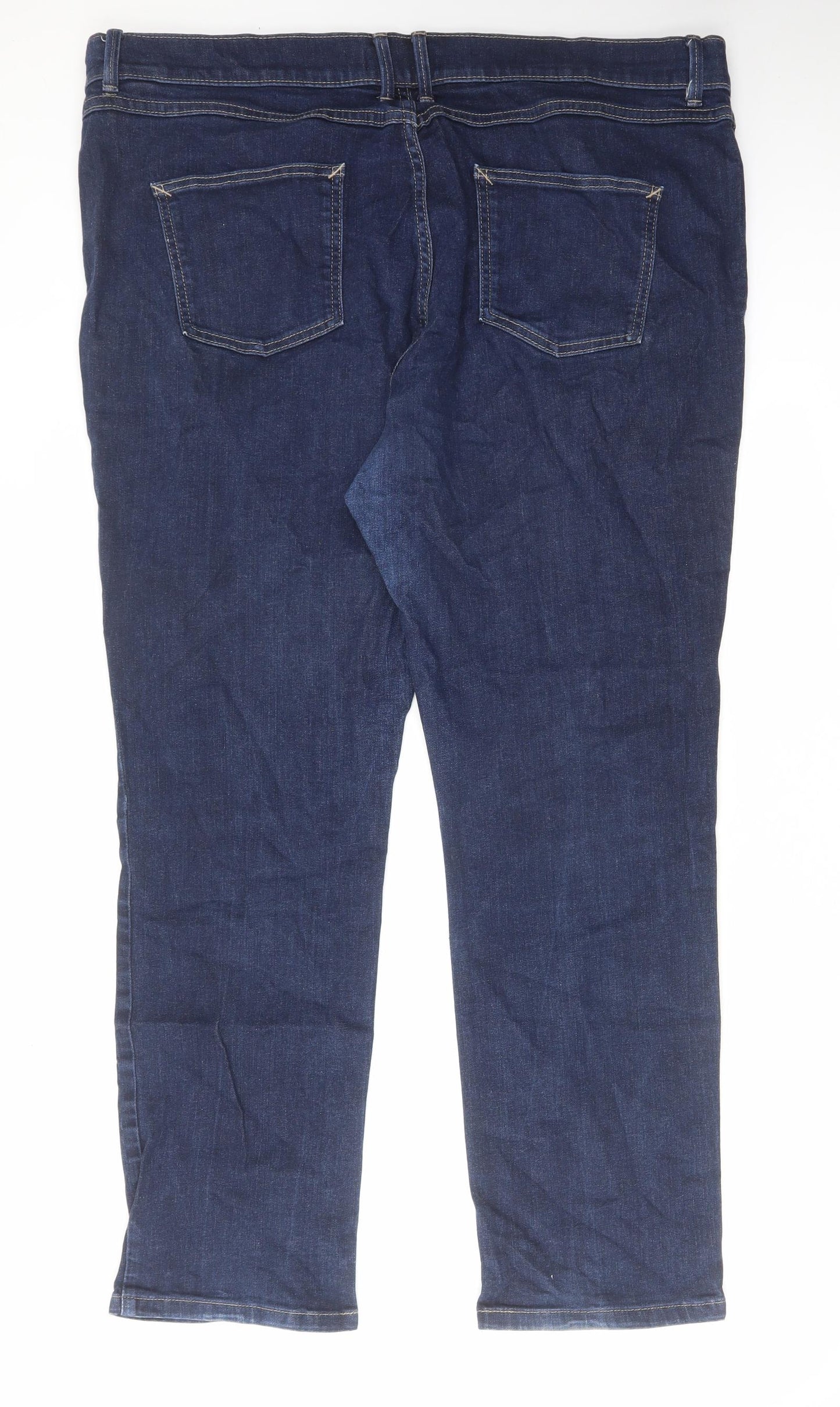 Marks and Spencer Womens Blue Cotton Straight Jeans Size 22 L30 in Regular Zip