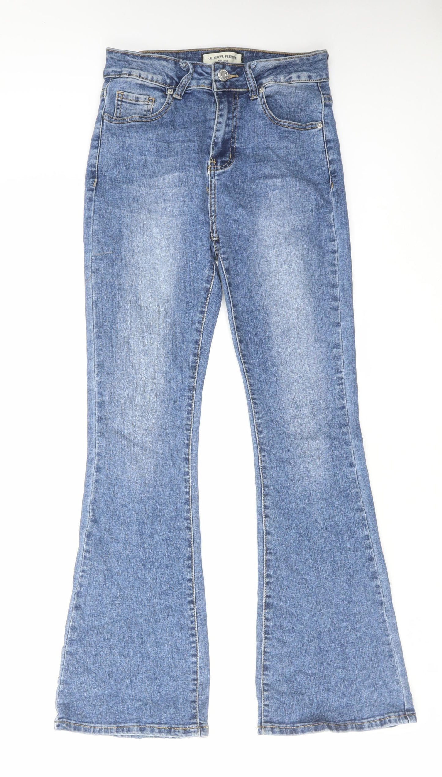 Colourful Premium Womens Blue Cotton Flared Jeans Size 8 L28 in Regular Zip