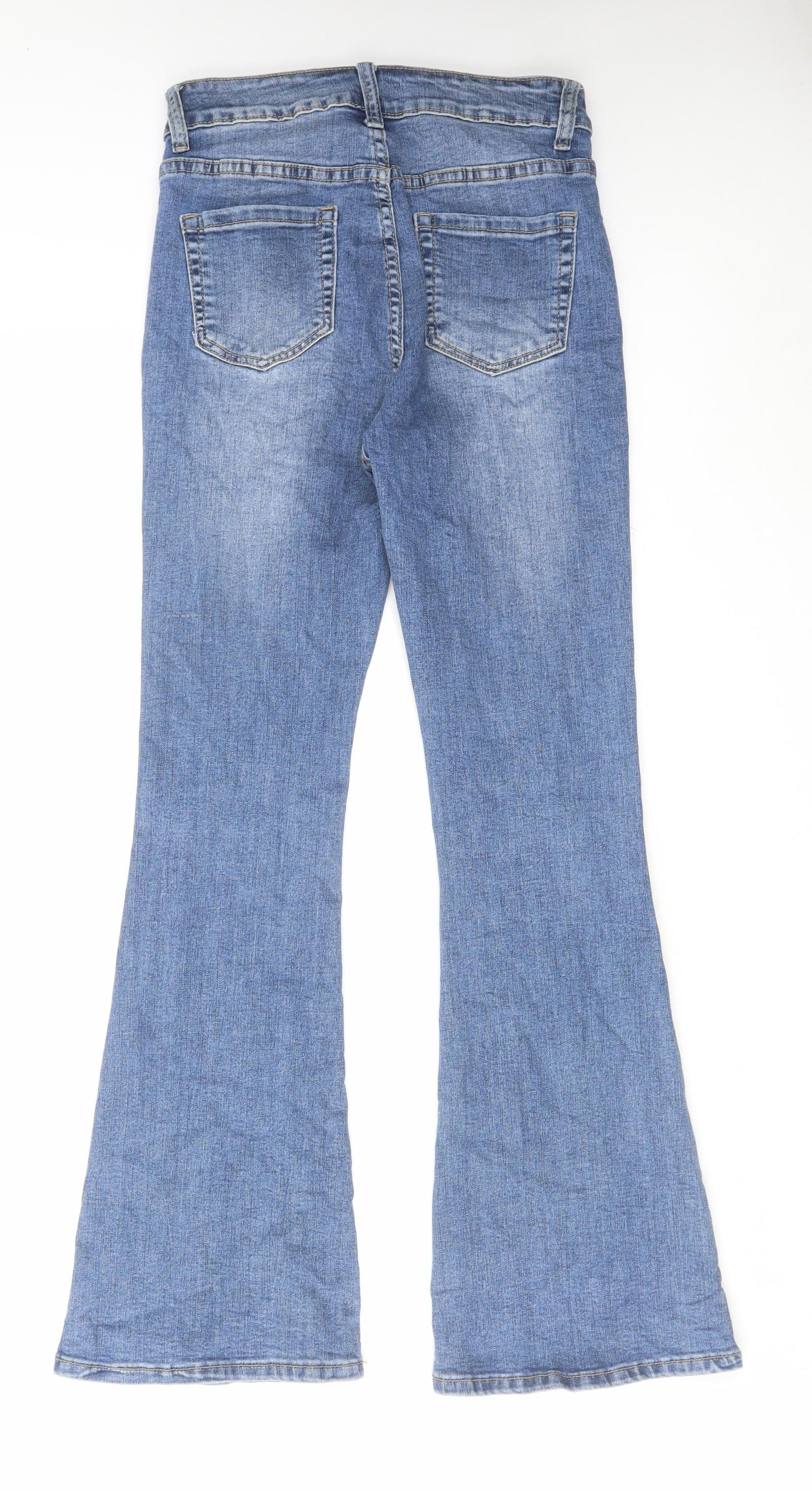 Colourful Premium Womens Blue Cotton Flared Jeans Size 8 L28 in Regular Zip