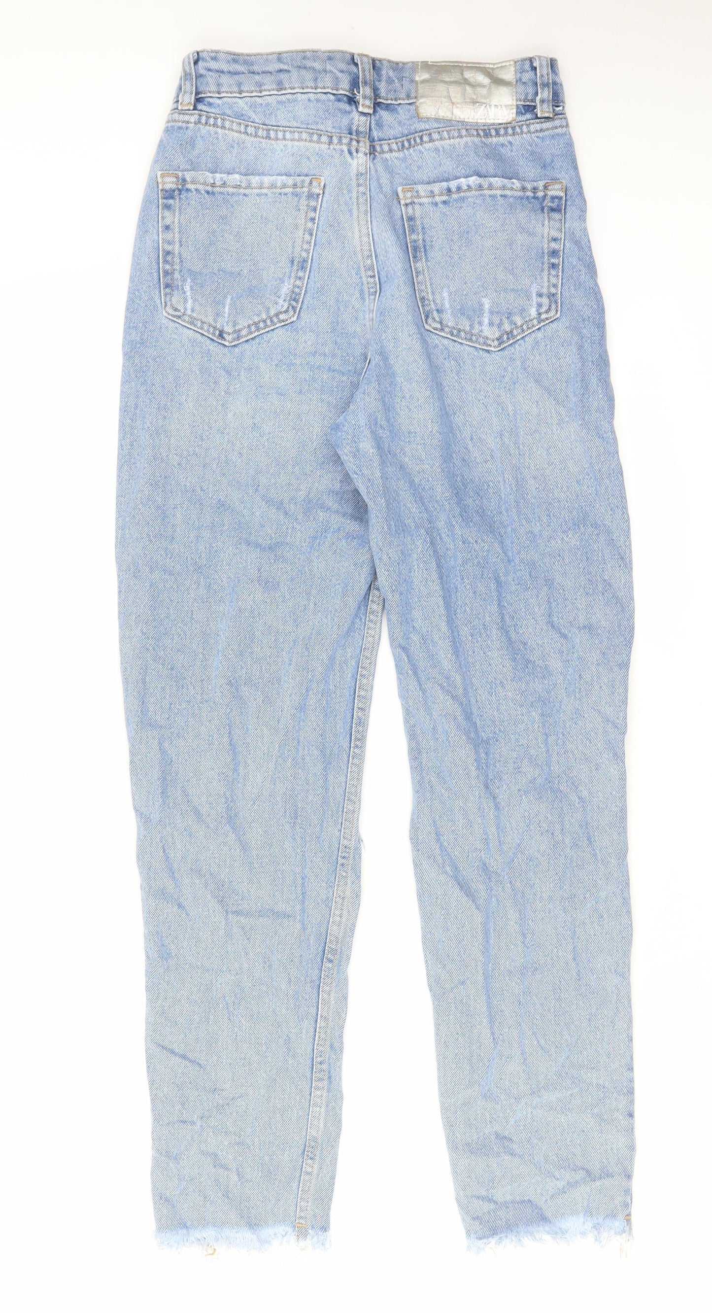 Zara Womens Blue Cotton Straight Jeans Size 4 L27 in Regular Zip