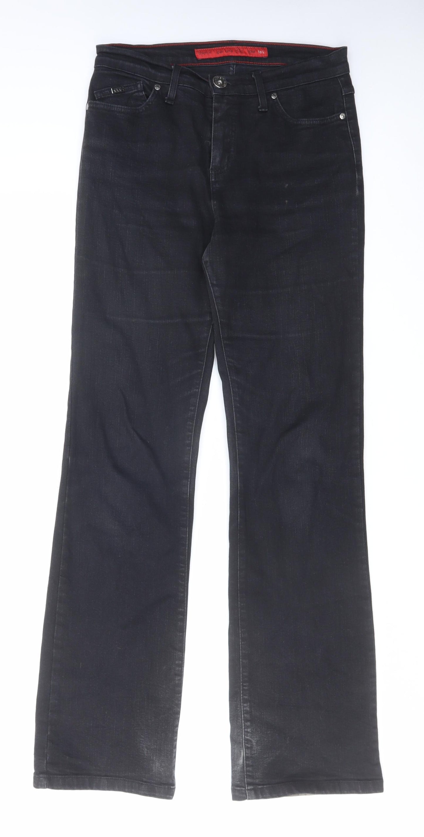 Per Una Womens Black Cotton Straight Jeans Size 10 L32 in Regular Zip