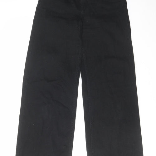 H&M Womens Black Cotton Wide-Leg Jeans Size 8 L32 in Regular Zip